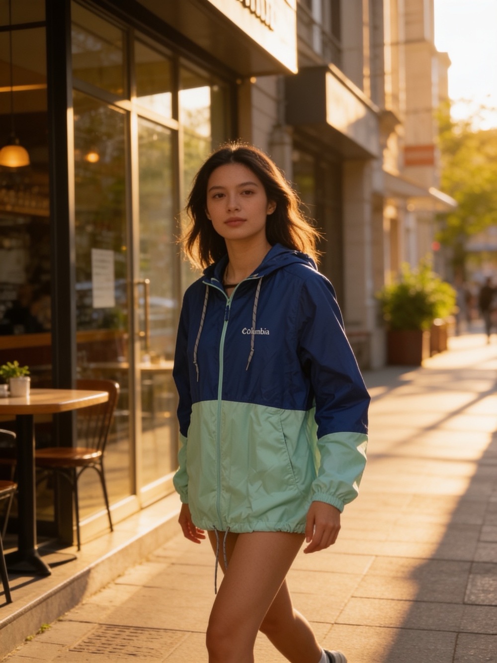 Columbia Navy and Mint Green Colorblock Windbreaker Jacket